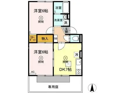 カンフォタブルライフ B棟(2DK/1階)の間取り写真
