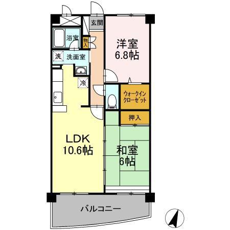 グランウィング(2LDK/4階)の間取り写真
