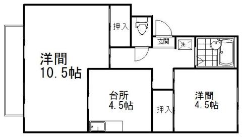 プレジールオオクラB(2K/2階)の間取り写真