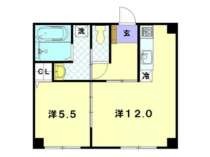 レジデンス蛍茶屋(1LDK/1階)の間取り写真