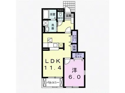 ディアコート中野II(1LDK/1階)の間取り写真