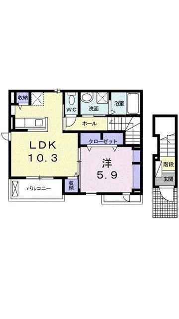 ティーグル ドゥー(1LDK/2階)の間取り写真
