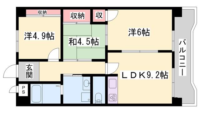ロイヤルコーポ伊保(3LDK/2階)の間取り写真