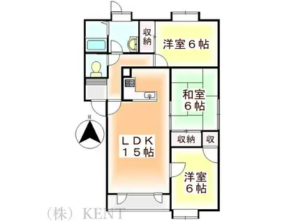 ノースウィングB(3LDK/2階)の間取り写真