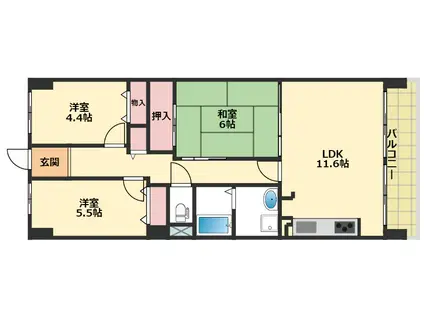 藤和東加古川ハイタウンC棟(3LDK/11階)の間取り写真