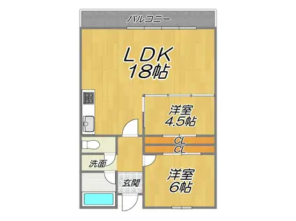 JR四条畷駅15分 陽当たり抜群 2LDK(2LDK/1階)の間取り写真