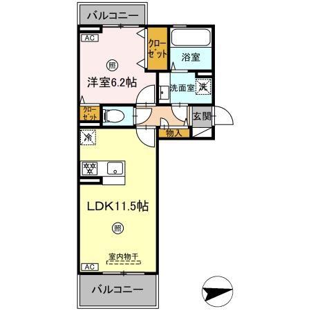 ピースフル(1LDK/3階)の間取り写真