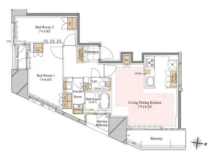 ブランシエスタ白山(2LDK/9階)の間取り写真