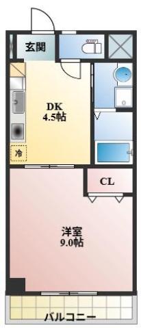 コザックス(1DK/4階)の間取り写真