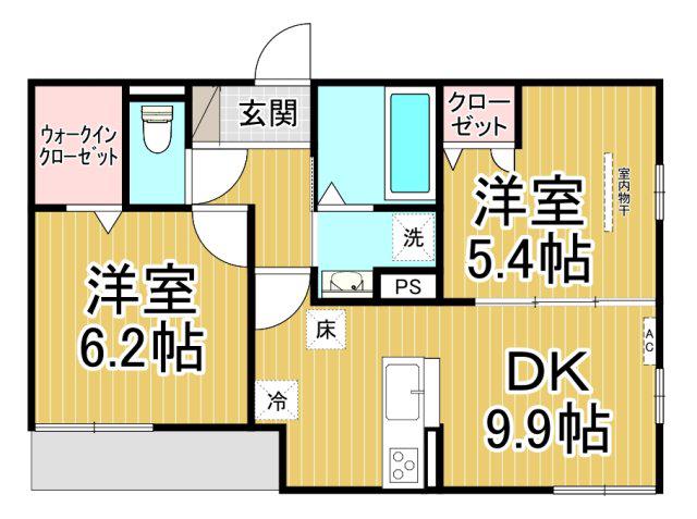 上甲子園廣和レジデンス(2DK/1階)の間取り写真