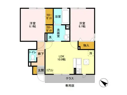リバストーン B(2LDK/1階)の間取り写真