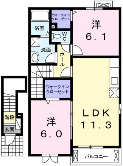 ナーシサス ガーデン(2LDK/2階)の間取り写真