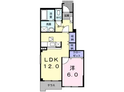 プレシャスコートK東松江II(1LDK/1階)の間取り写真