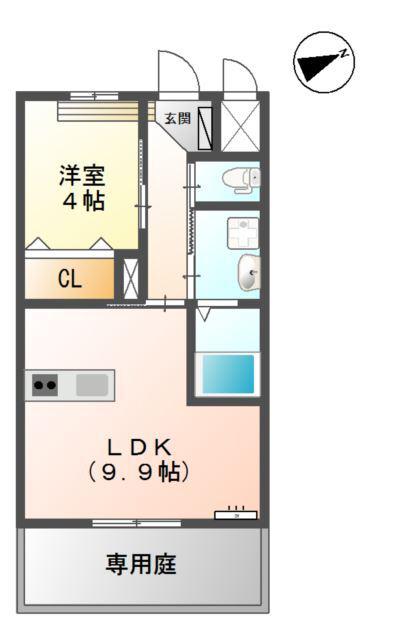 カーサブリランテ櫛原(1LDK/1階)の間取り写真