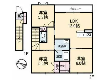 シャーメゾン小山(3LDK/2階)の間取り写真