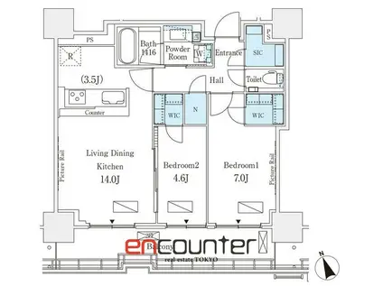 ロイヤルパークス品川(2LDK/15階)の間取り写真