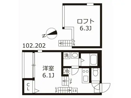 ハーモニーテラス生駒町II(1K/1階)の間取り写真