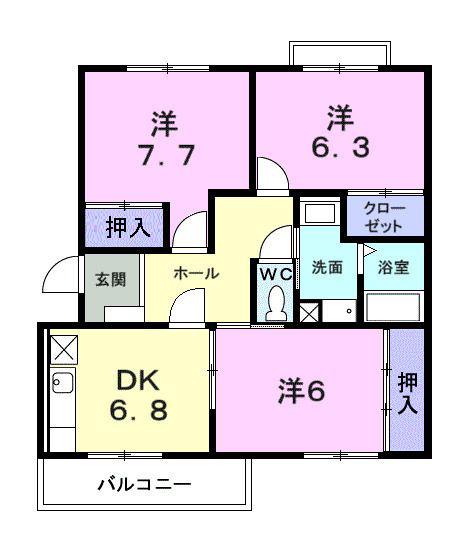 スカイレジデンス(3DK/3階)の間取り写真