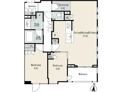 シティハウス文京小日向(2SLDK/2階)の間取り写真