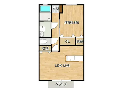 プランドゥ大刀洗C棟(1LDK/1階)の間取り写真