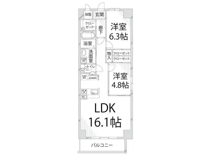 キャッスルコート土山(2LDK/5階)の間取り写真