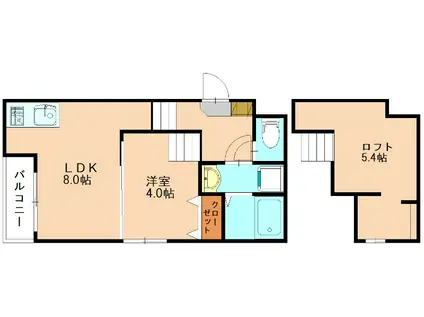 レイティス麦野(1LDK/2階)の間取り写真