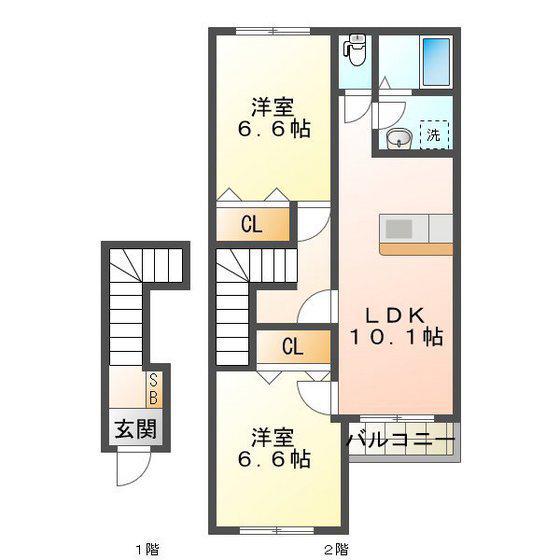 FOREST(2LDK/2階)の間取り写真