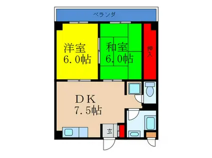 コーポ平見(2DK/4階)の間取り写真