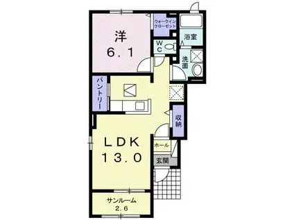 プロスペール B(1LDK/1階)の間取り写真