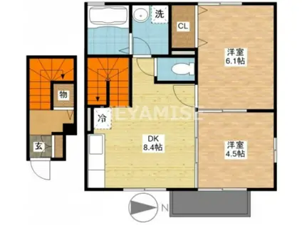 D-ROOM梁川(2DK/2階)の間取り写真