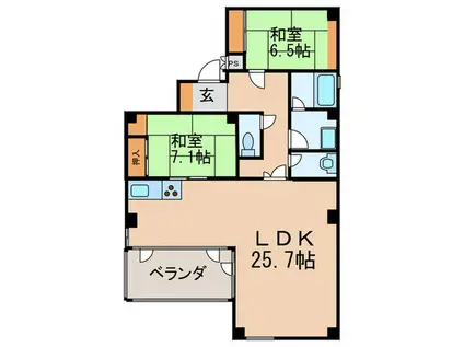 おおきに花川サニーアパートメント(2LDK/3階)の間取り写真