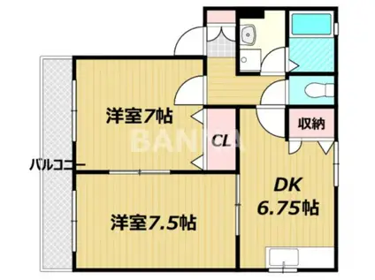 タウンハイツ山崎A(2DK/2階)の間取り写真