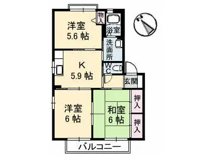 バリュージュ金沢 A棟(3K/1階)の間取り写真