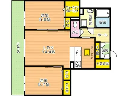 ヴィラ ダンク上到津(2LDK/1階)の間取り写真
