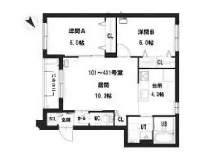 グランメール藤ハウス(2LDK/3階)の間取り写真