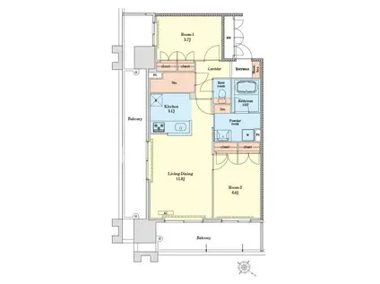 RJRプレシア天神サウス(2LDK/2階)の間取り写真