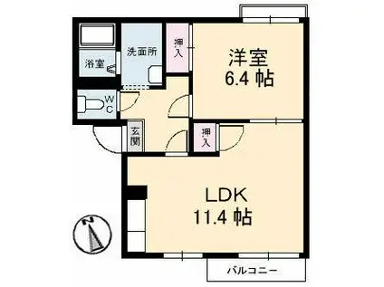 リベラ寺井 A・B棟(1LDK/2階)の間取り写真