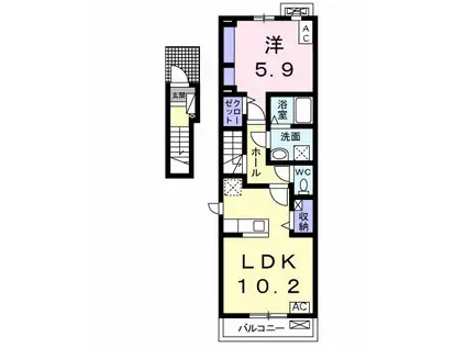茜ハイツ(1LDK/2階)の間取り写真