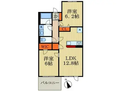 ベルヴュコート津田沼(2LDK/4階)の間取り写真