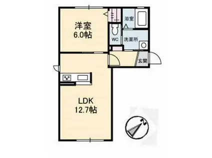 フローラルGREENA棟(1LDK/2階)の間取り写真