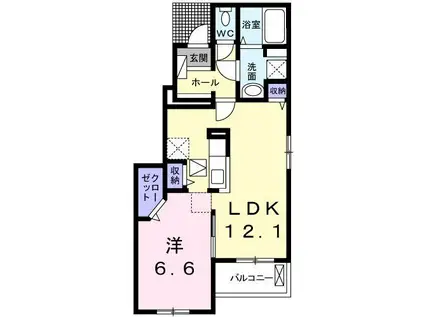エスペランサ香寺II(1LDK/1階)の間取り写真