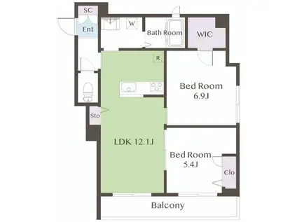 リブ二子玉川(2LDK/2階)の間取り写真