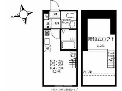 ハーミットクラブハウス境之谷IIA棟(ワンルーム/2階)の間取り写真