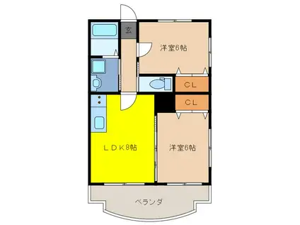 グランビューII(2LDK/2階)の間取り写真