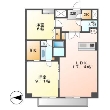 グラヴィス鶴舞(2LDK/9階)の間取り写真