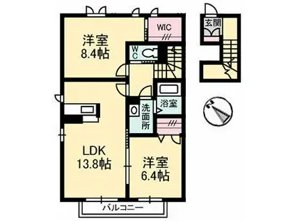 ガーデンズ多治米A棟(2LDK/2階)の間取り写真