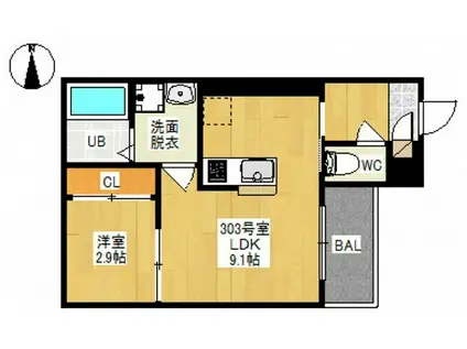 REGALEST 下伊福上町(1LDK/3階)の間取り写真