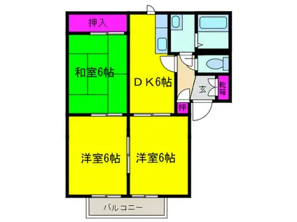 セントラルハイツB(3DK/2階)の間取り写真