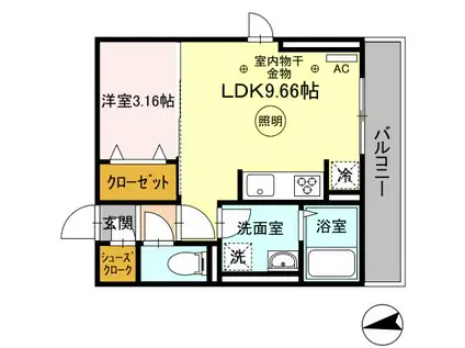 プレミエール 御井(1LDK/3階)の間取り写真