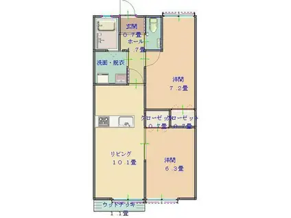 グレーヌ・サンテB棟(2LDK/1階)の間取り写真